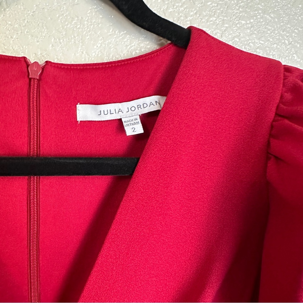Julia Jordan Red Pantsuit Wide Leg Sz 2 Puff Sleeves - Picture 7 of 12